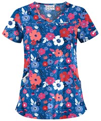 UA Palace Floral Royal Women's 4-Pocket Princess Seam Printed Scrub Top