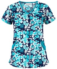 UA River Floral Navy Women's 4-Pocket Princess Seam Printed Scrub Top