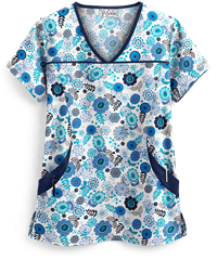 UA Whimsical Floral White Printed Women's 4-Pocket Princess Seam Scrub Top