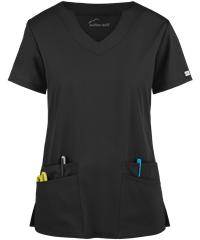 Style # UAS194C: BLACKButter-Soft Core by UA™ Women's 4-Pocket Scallop Neck Scrub Top