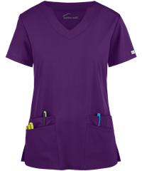 Style # UAS194C: EGGPLButter-Soft Core by UA™ Women's 4-Pocket Scallop Neck Scrub Top