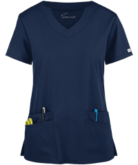 Style # UAS194C: NAVYButter-Soft Core by UA™ Women's 4-Pocket Scallop Neck Scrub Top