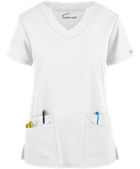 Style # UAS194C: WHITEButter-Soft Core by UA™ Women's 4-Pocket Scallop Neck Scrub Top