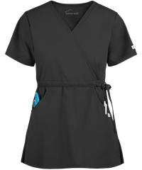 Style # UAS28C: BLACKButter-Soft Core by UA™ Women's 2-Pocket Solid Mock Wrap with Side Tie Scrub Top