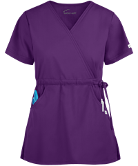 Style # UAS28C: EGGPLButter-Soft Core by UA™ Women's 2-Pocket Solid Mock Wrap with Side Tie Scrub Top