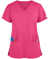Style # UAS697C: FUCHSButter-Soft Core by UA™ Women's 4-Pocket Rounded V-Neck Scrub Top