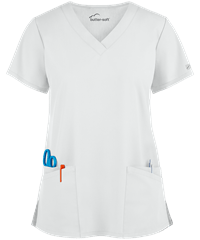 Style # UAS697C: WHITEButter-Soft Core by UA™ Women's 4-Pocket Rounded V-Neck Scrub Top