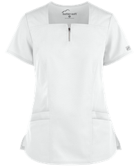Style # UAS769C: WHITEButter-Soft Core by UA™ Women's 4-Pocket Zip Placket Scrub Top