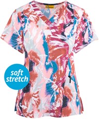 WonderWink Aurora Women's 3-Pocket STRETCH V-Neck Print Scrub Top