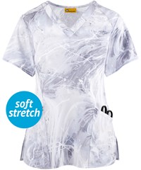 WonderWink Cool Marble Women's 3-Pocket STRETCH V-Neck Print Scrub Top