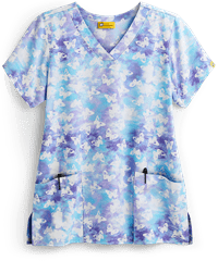 WonderWink Moody Blue Butterfly Women's 2-Pocket V-Neck Print Scrub Top