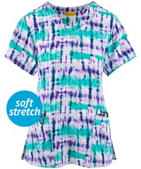 WonderWink Mystic Tie Dye Women's 2-Pocket V-Neck Print Scrub Top 