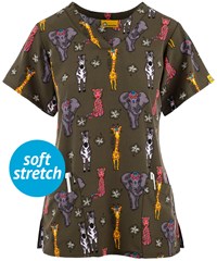 WonderWink Safari Summer Women's 2-Pocket STRETCH V-Neck Print Scrub Top