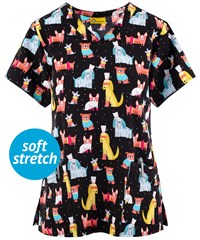 WonderWink Top Hat Tails Women's 2-Pocket V-Neck Print Scrub Top