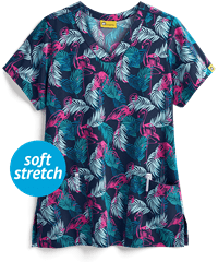 WonderWink Tropical Beauty Women's 2-Pocket V-Neck Print Scrub Top