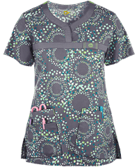 WonderWink WonderFLEX Halo Sky Women's 3-Pocket Curved Notch Neck Print Scrub Top