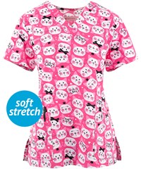 White Cross Cat Pack Women's 2-Pocket STRETCH V-Neck Print Scrub Top