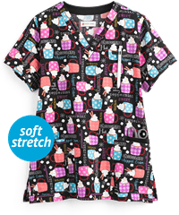 White Cross Sweet Chocolate Women's 3-Pocket V-Neck Print Scrub Top