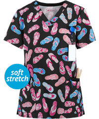 White Cross Sarasota Sandals Women's 3-Pocket V-Neck Print Scrub Top