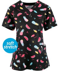 White Cross Watermelon Sugar Women's 3-Pocket STRETCH V-Neck Print Scrub Top