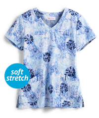 White Cross Blue Horizon Women's 2-Pocket V-Neck Print Scrub Top