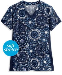 White Cross Geo Blue Women's 3-Pocket V-Neck Print Scrub Top