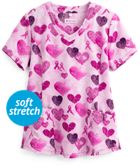 White Cross Power of Love Women's 2-Pocket V-Neck Print Scrub Top