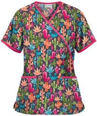 UA Best Buy Scrubs Desert Cactus Granite Women's 2-Pocket Mock Wrap Print Top