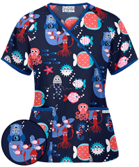 UA Sea Paparazzi Dove Mock Wrap Print Scrub Top