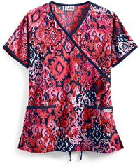 UA Ikat Paradise Navy Women's 2-Pocket Mock Wrap Print Scrub Top