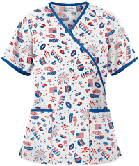  UA Best Buy Scrubs Party in the USA Women's 2-Pocket Mock Wrap Print Top