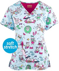 UA Exclusive Zavate Ava Therese All About Me-ow Women's 2-Pocket STRETCH V-Neck Print Scrub Top