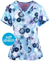 UA Exclusive Zavate Ava Therese Brilliant Blossoms Women's 2-Pockets STRETCH V-Neck Print Scrub Top