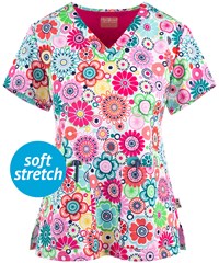 UA Exclusive Zavate Ava Therese Flower Power Women's 2-Pocket STRETCH V-Neck Print Scrub Top