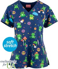 UA Exclusive Zavate Ava Therese Fun & Frogs Women's 2-Pocket V-Neck Print Scrub Top