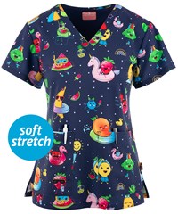 Zavate Ava Therese Fruit-tastic Women's 2-Pocket V-Neck Print Scrub Top