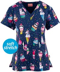 Zavate Ava Threse Life is Sweet Women's 2-Pocket V-Neck Print Scrub Top