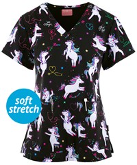 Zavate Ava Threse Nursicorn Women's 2-Pocket V-Neck Print Scrub Top