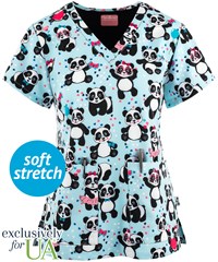 UA Exclusive Zavate Ava Therese Panda Love Women's 2-Pocket V-Neck Print Scrub Top