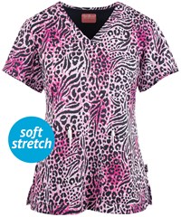 UA Exclusive Zavate Ava Therese Wild Thing Women's 2-Pocket STRETCH V-Neck Print Scrub Top
