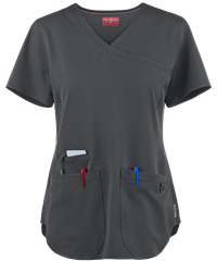 Style # Z1057: PEWTEZavate Ava Therese Women's 3-Pocket Rib Side Mock Wrap STRETCH Scrub Top