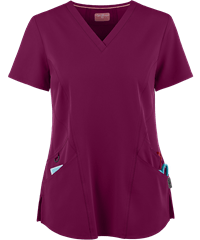 Style # Z1084: WINEZavate Ava Therese Women's 3-Pocket Back Rib Knit V-Neck STRETCH Scrub Top