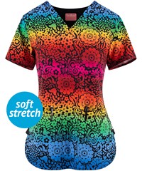 Zavate Ava Therese Floral Spectrum Women's 2-Pocket V-Neck Print Scrub Top