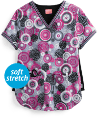 Zavate Ava Therese Raspberry Splash Mary Women's 2-Pocket V-Neck Print Scrub Top