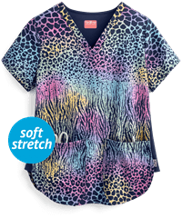 Zavate Ava Therese Trendy Spots Mary Women's 2-Pocket V-Neck Print Scrub Top