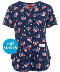 Zavate Ava Therese Mary Love Your Freedom Women's 2-Pocket V-Neck Print Scrub Top