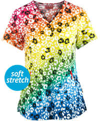 Zavate Ava Therese Wild & Bright Women's 2-Pocket V-Neck Print Scrub Top