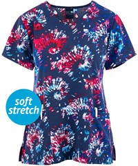 Zoe & Chloe Freedom Sparkle Women's 2-Pocket STRETCH V-Neck Print Scrub Top