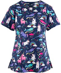Zoe & Chloe Magical Wishes Women's 2-Pocket V-Neck Print Scrub Top