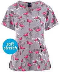 Zoe & Chloe A Leg Up Women's 2-Pocket STRETCH V-Neck Print Scrub Top